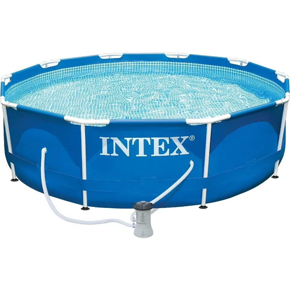 10 Foot X 30 Inch Metal Frame Round 4 Person Outdoor Above Ground Swimming Pool Set with Filter Pump and Type H Filter Cartridge