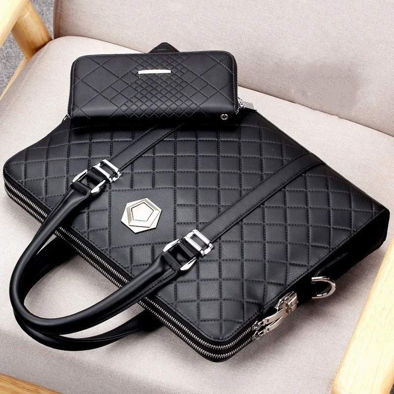 Men's Business Laptop Leather Handbag Man Coded Lock Shoulder Crossbody Bag Male Messenger Anti-theft Briefcase For 14