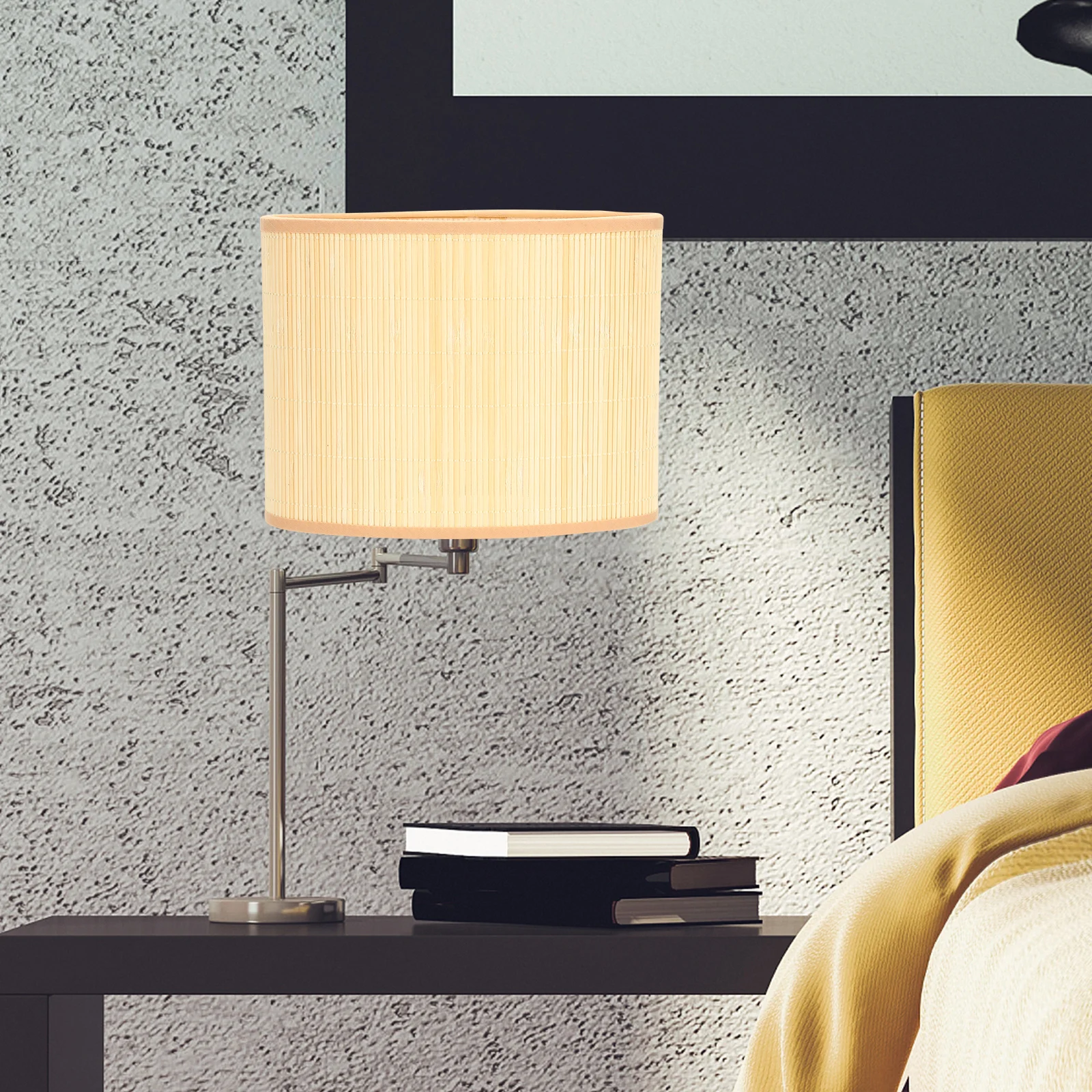 

Bamboo Lamp Shades Woven Replacement Oval Light Cover Table Desk Bedside Durable Metal Easy Install Remove Bedroom Living Room