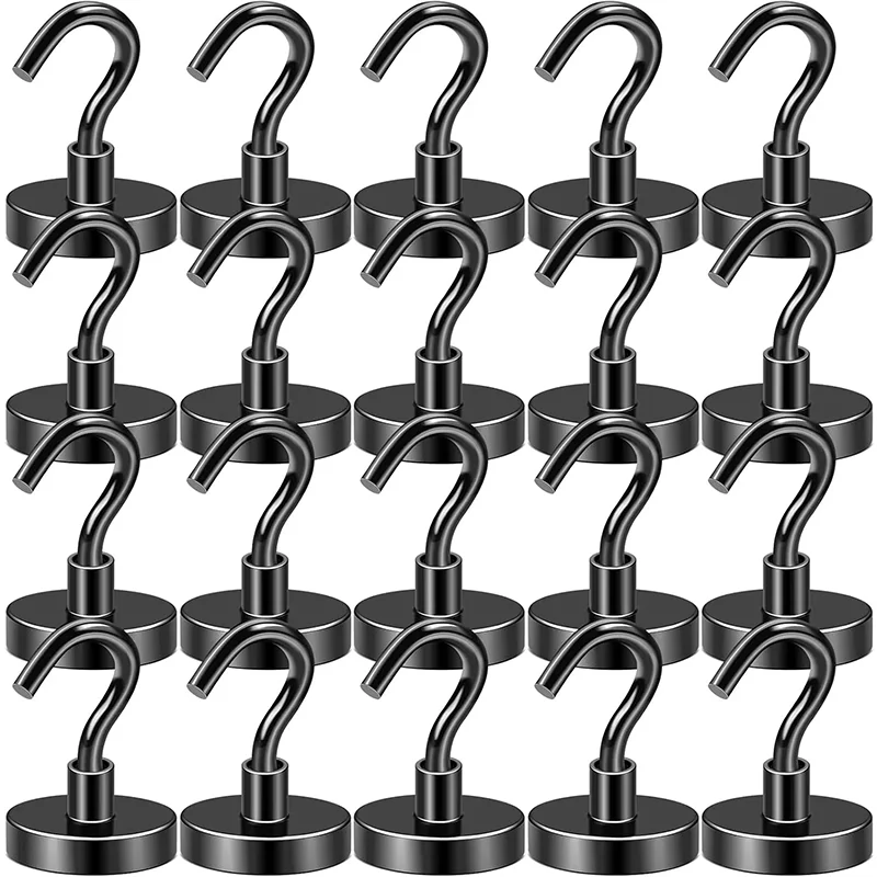 20 Stück schwarze, starke Magnethaken, Hochleistungsmagnet, 15 Pfund (ca. 7 kg), für Innenräume, Küchen, Arbeitsplätze, Büros und Garagen