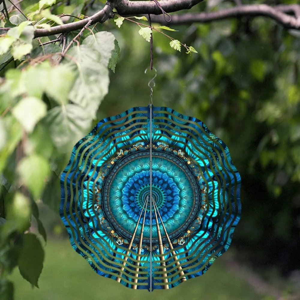 

3D Rotating Wind Chime, Cyan Gold Metal Garden Decor for Patio Outdoor Aesthetic Gift