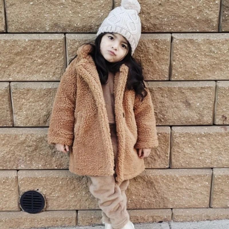 

Fashion Baby Girl Boy Winter Jacket Fur Thick Child Warm Sheep Like Coat Long Loose Kid Outwear Clothes High Quality 2-14Y