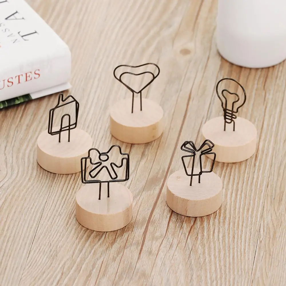 Creative Round Wooden Photo Clip Memo Name Card Pendant Holder Note Articles Picture Frame Table Number Wedding Photo Holder