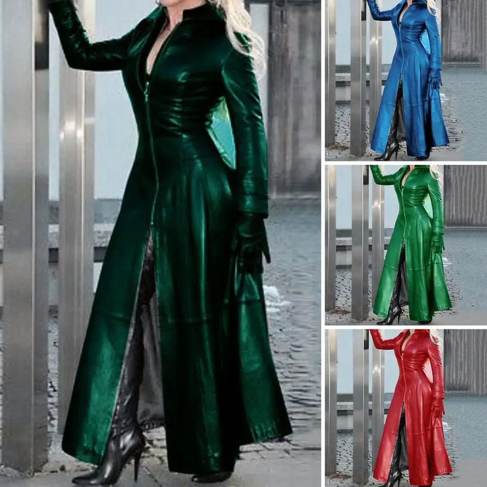 جاكيت نسائي من الجلد الصناعي ، معطف أحادي اللون ، ياقة قائمة ، بلاكيت بسحاب ، أنيق ، خريف