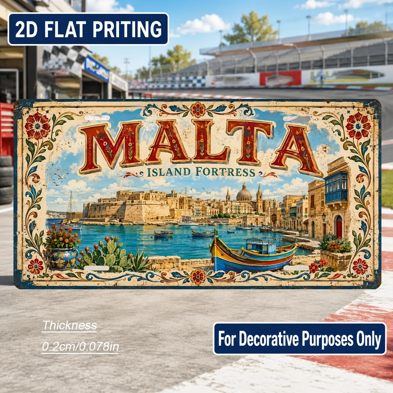 2D Flat Retro Home Bar Office Outdoor Wall Art Malta Themed Sign Vintage Enthusiast Christmas Birthday Gift 30.48x15.24cm