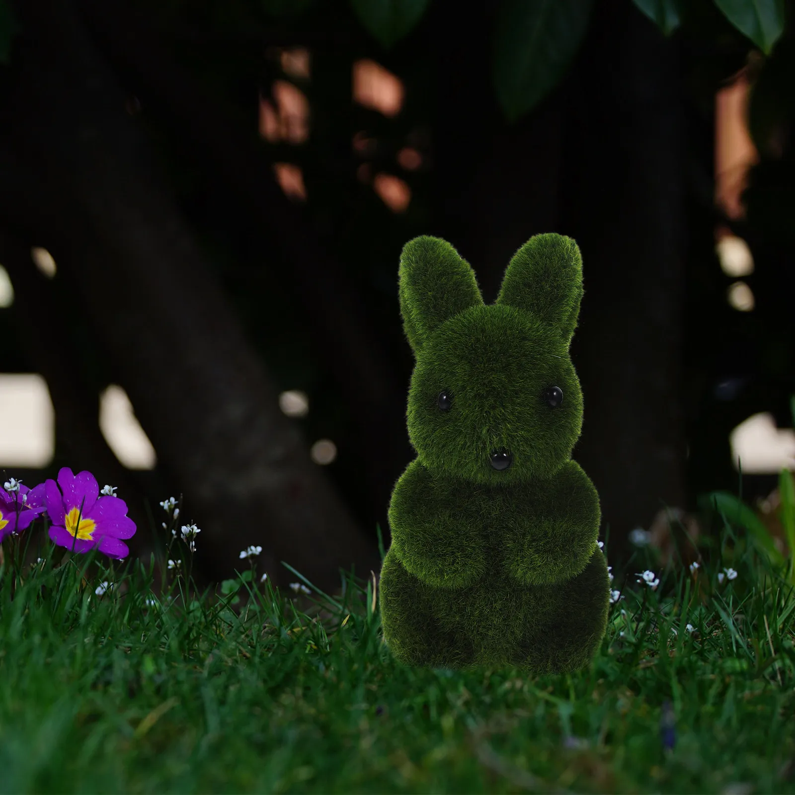 

2Pcs Artificial Rabbit Decor Lifelike Flocking Bunny Adornment for Garden Home Lawn Patio Easter Small Animal Ornament