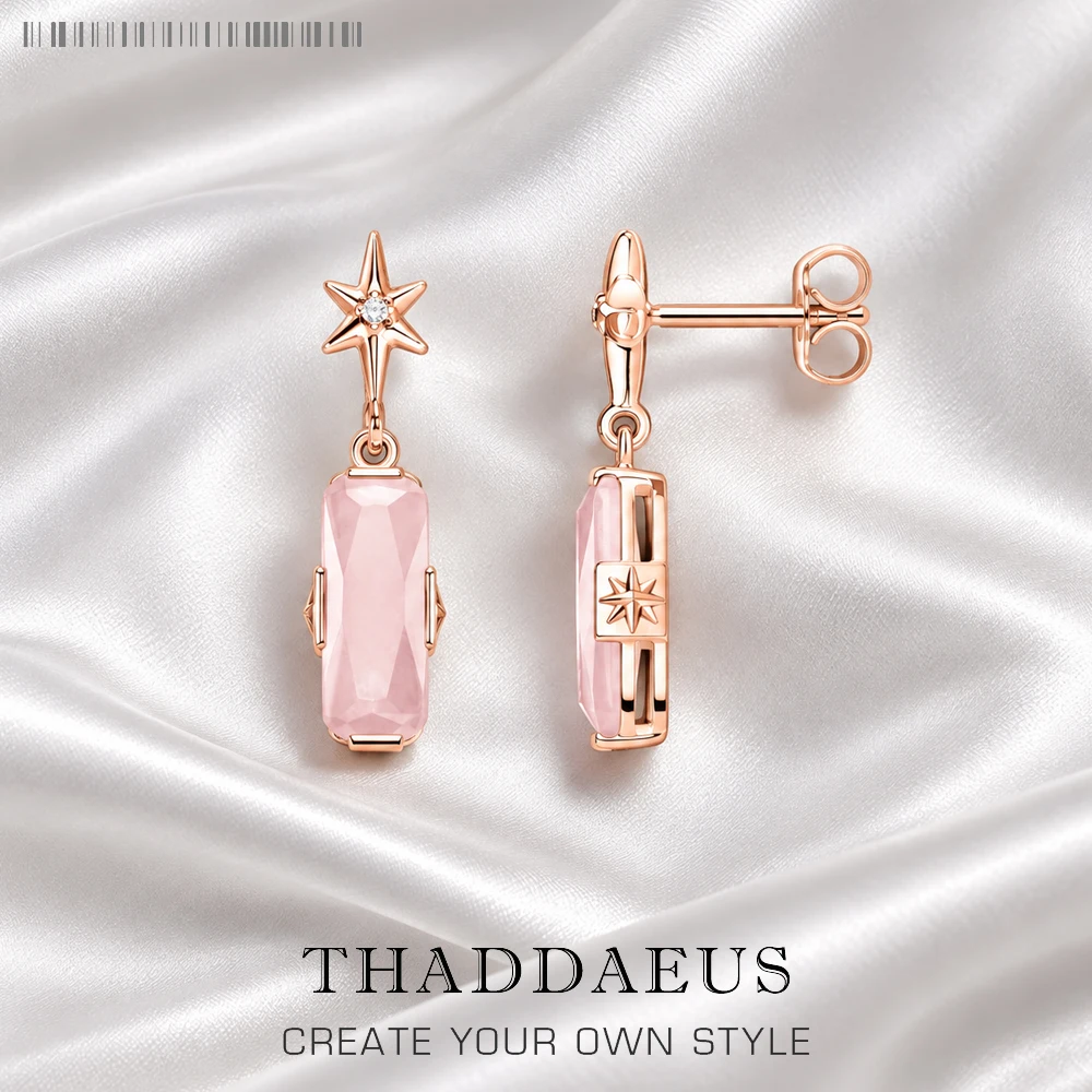 Star Pink Stone Rose Gold Plated Stud Earrings Europe Romantic Fine Jewerly For Women Gift In Real 925 Sterling Silver