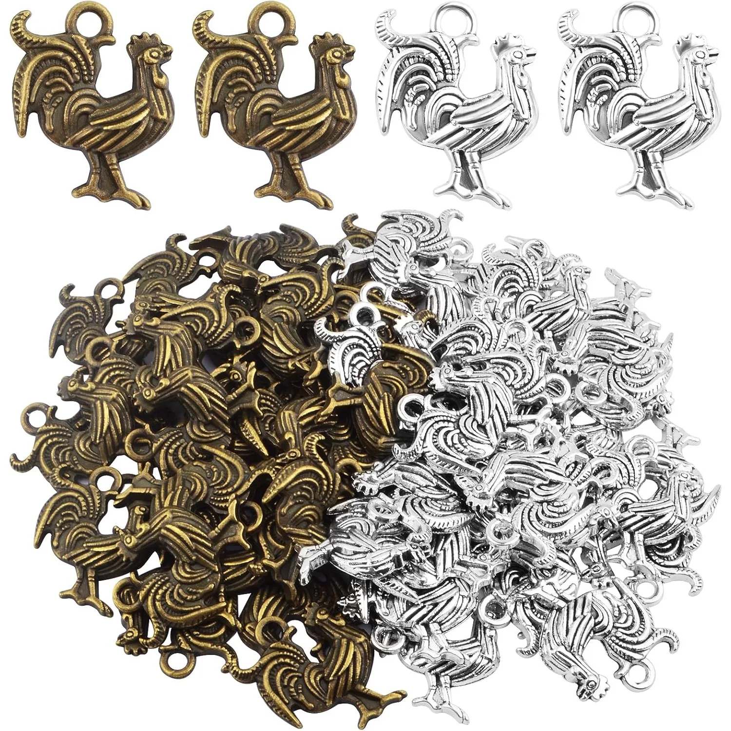 

60 Pieces Chicken Rooster Charms Tibetan Chicken Farm Animal Figures Dangle Pendants for DIY Bracelets Necklaces Jewelry Making