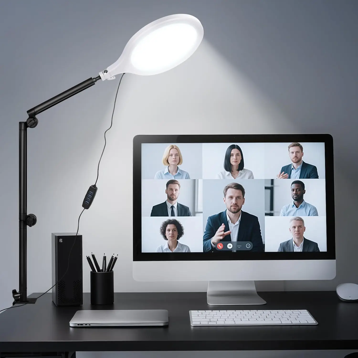 

Desk Ring Light with Stand & Clamp, 10'' Dimmable Video Conference Lighting for Zoom/Teams, Streaming Light with 360° A