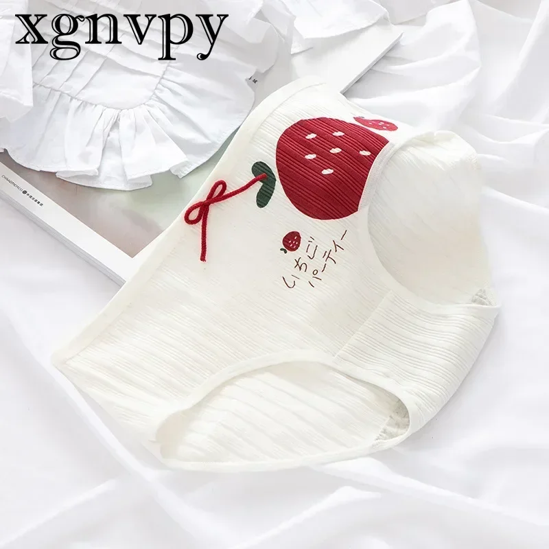 xgnvpy Love Strawberry Bright Red Girl Cotton Crotch Midwaist Briefs Women's Panties Comfortable Underwear