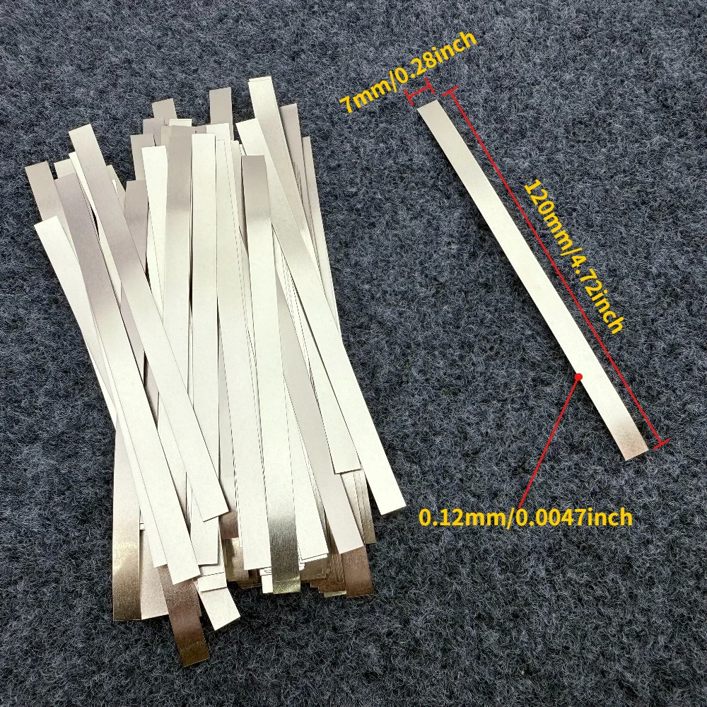 0.12x7x120mm/100pcs Nickel Plated Steel Strip Nickel Plate Strap Strip Sheets For 21700 Battery Spot Welding Machine Spot Welder