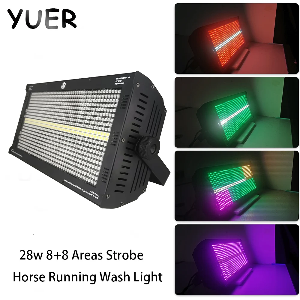 YUER 864pcs RGB LED 8+8 Zone Strobe Horse Racing Wash Stage Light DMX512 Control Dye Disco HomeParty Music Dj Strobe Wash Lights