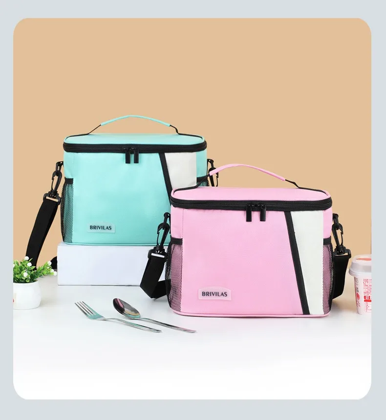 Ein Muss im Winter! Dopamin-Farbige Picknick-Kühltasche, Diagonal über die Schulter, Quadratische Lunchtasche, Tragbar für unterwegs, Verdickte Aluminiumfolie – Detail 22