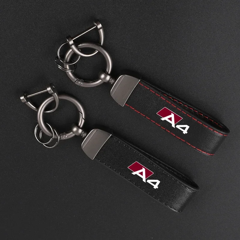 Deluxe Leather Keychain with Car Badge Keychain Pendant For AUDI A4