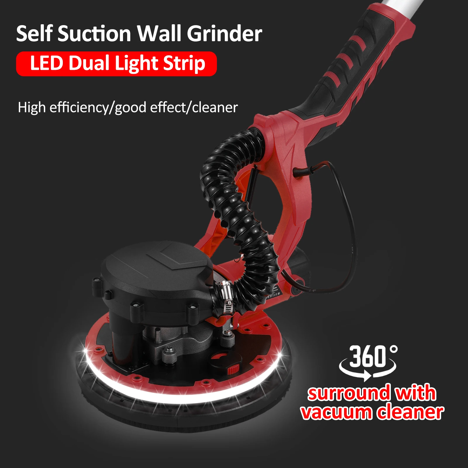 1390W Electric Sander with 20 Pcs Sanding Discs 5 Variable Speed 900-2800 RPM Wall Sander with Extendable Handle LED Light