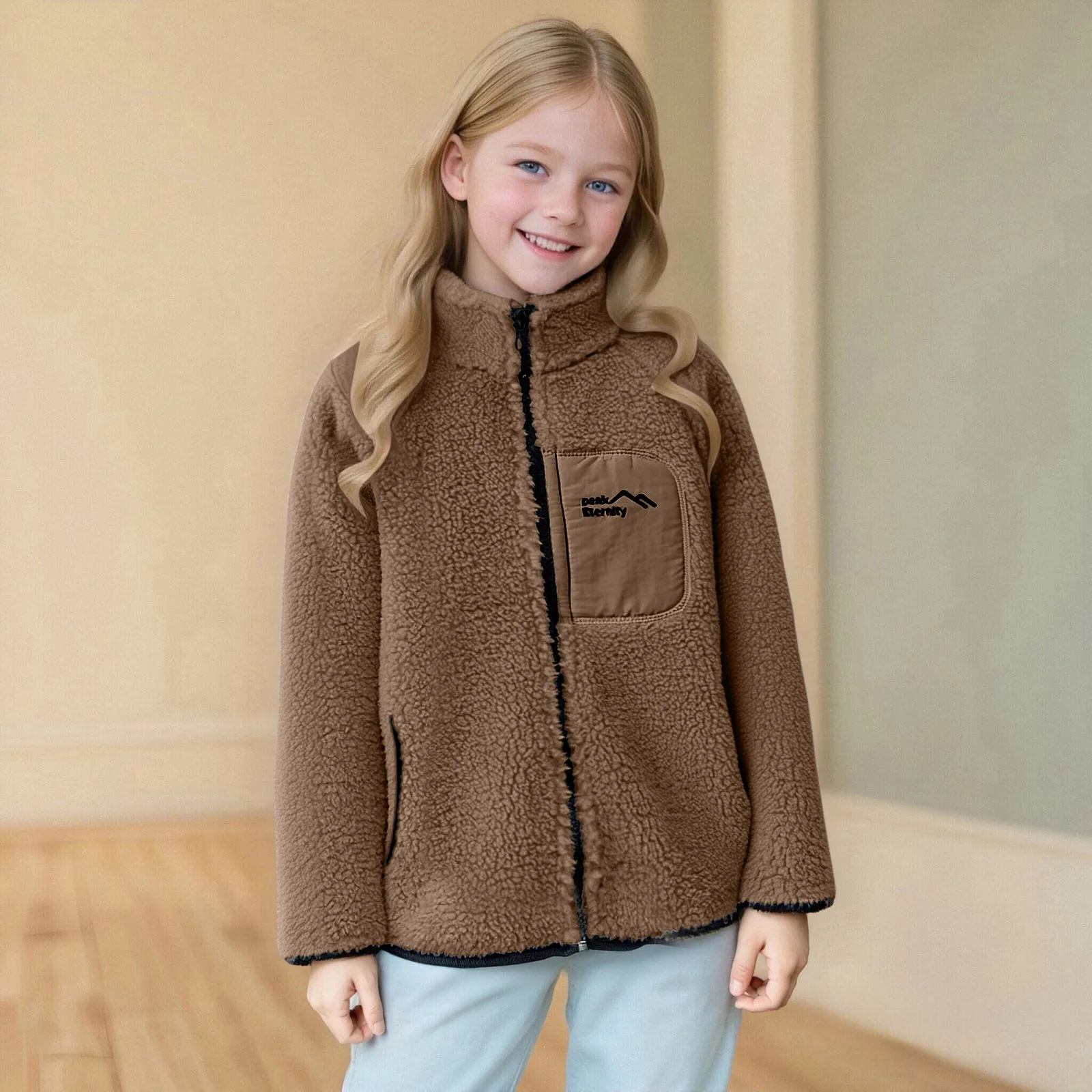 سترة كبيرة فتاة الأطفال الفئة أ سترة مبطنة بالصوف خريف شتاء سميكة صوف مبطن دافئ معطف على شكل ثوب الفتيات حجم 14