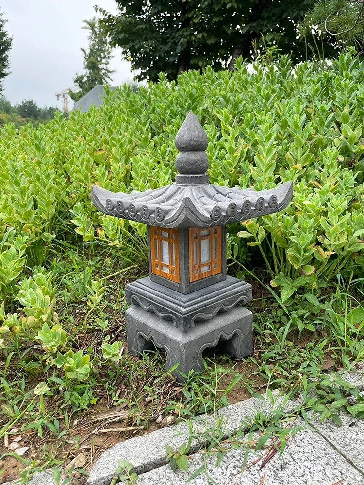 Custom stone lamp courtyard antique Chinese solar stone lantern Qingshi outdoor lawn calcium carbide lamp Zen stone lam