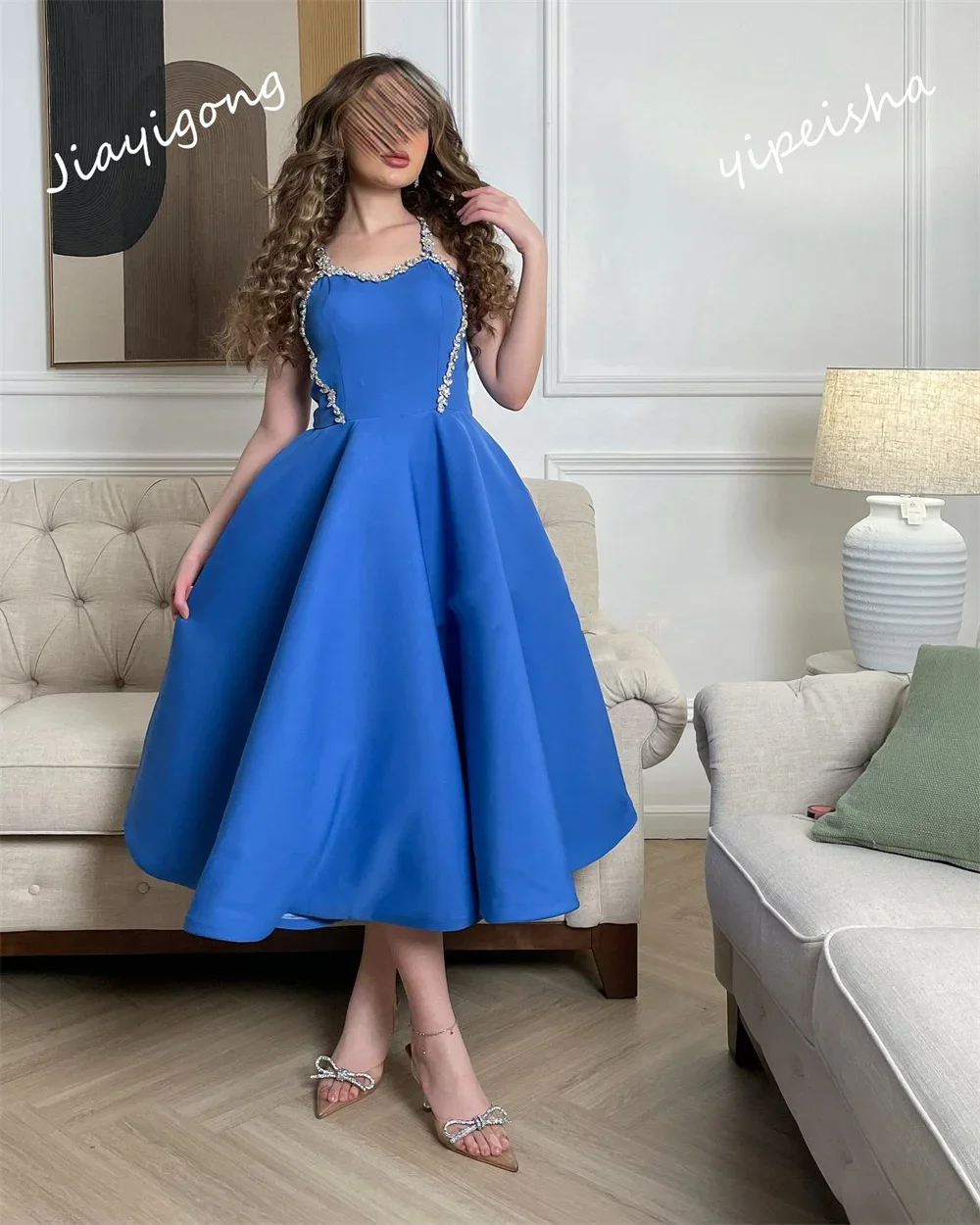 Yipeisha   Exquisite Sweetheart A-line Anke Length Es Rhinestone Satin Customized Saudi Arabia Prom Dress