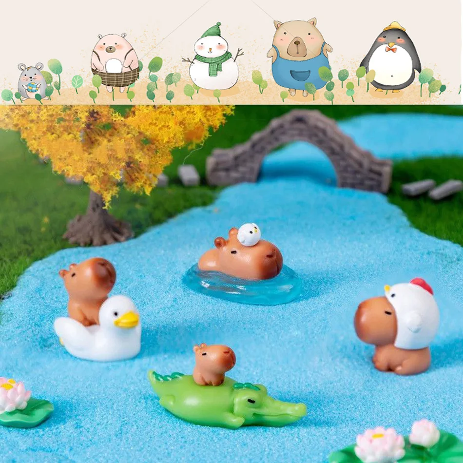 10pcs/Set Capybara Simulation Animals Model Mini Kapibare Action Figures Figurine Home Decoration Kids Gift