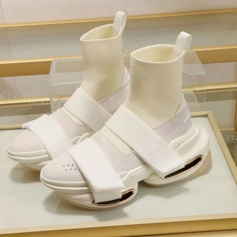 Men Women Casual Sneakers Thick Sole Hook and Loop Socks Sneakers Patchwork Casual Shoes Running Shoes Neutral Sport Shoes