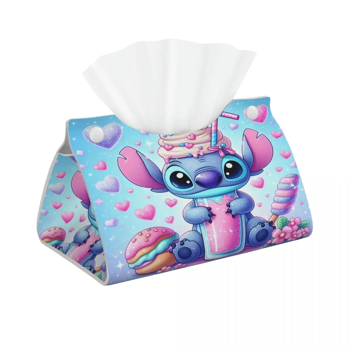 Custom Cute Stitch Tissue Box Cover for Bathroom Home Cartoon PU Leather Rectangular Facial Tissue Box Holder