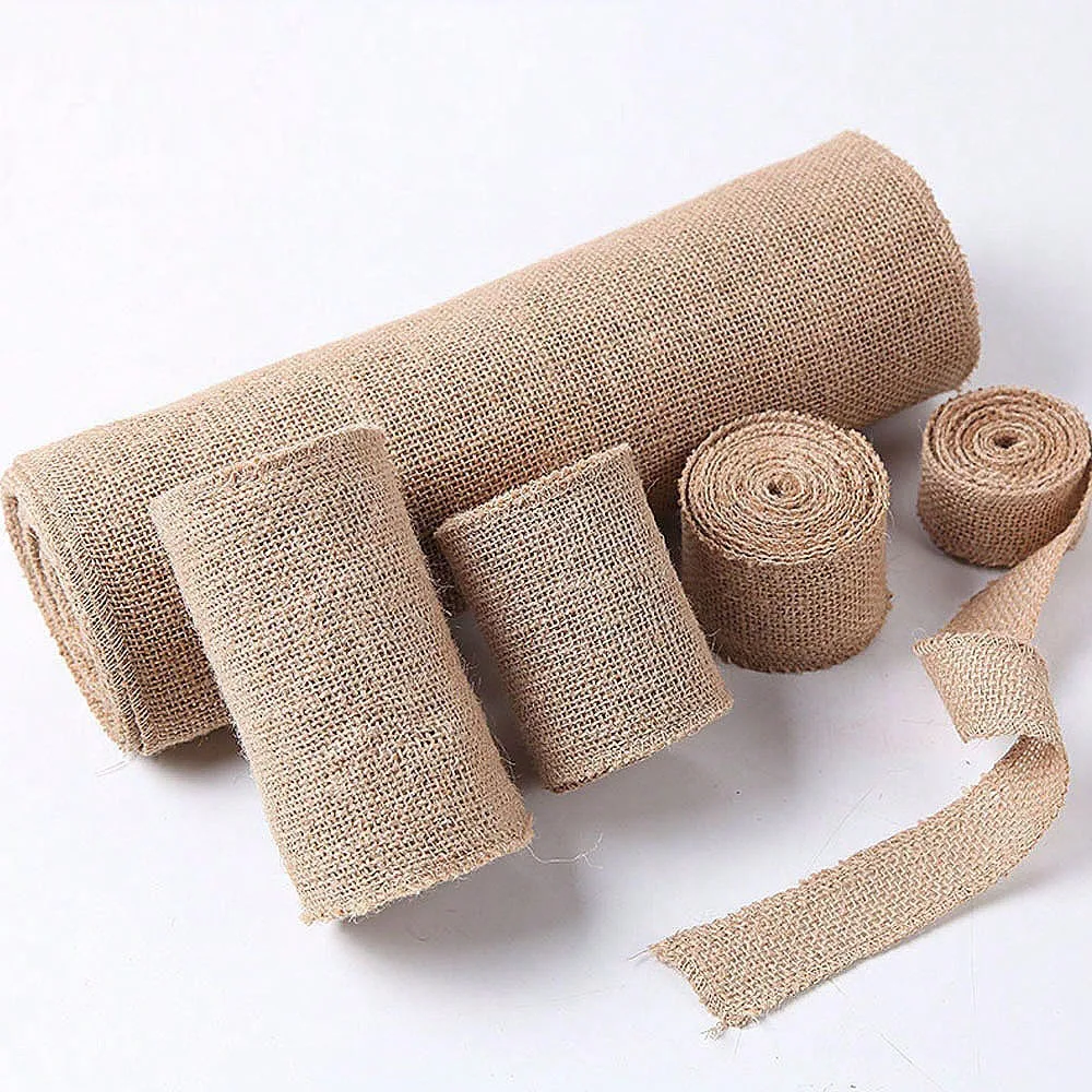 10M Upholstery Fabric Natural Jute Hessian Burlap Cloth Craft Wedding Home Party Table Runner Rustic Table DIY Decor Ribbon