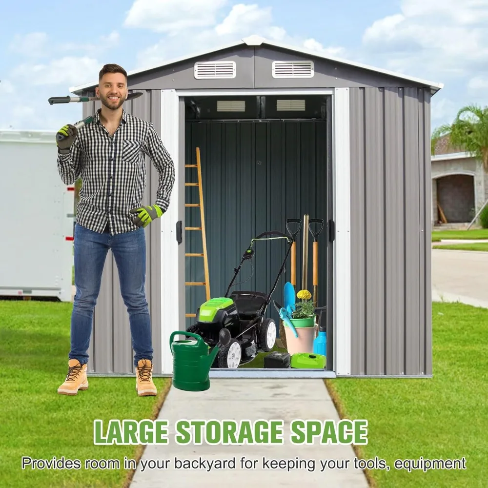 6 X 4 FT Outdoor Storage Shed, Utility Tool Sheds with Garage Galvanized Steel Parts, Outdoor Storage Shed