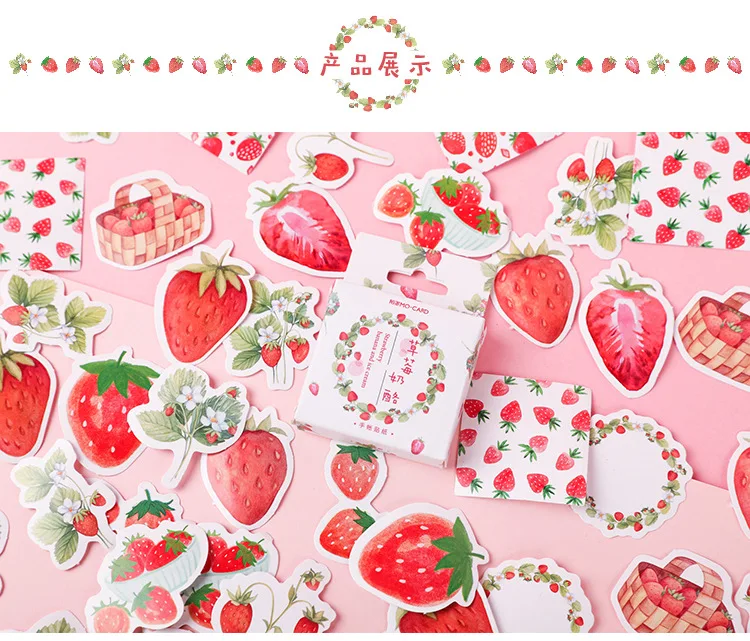 45pcs/box Cute Strawberry Stickers Leisurely Fresh Fruit Diary DIY Decorative Sealing Paper Stickers