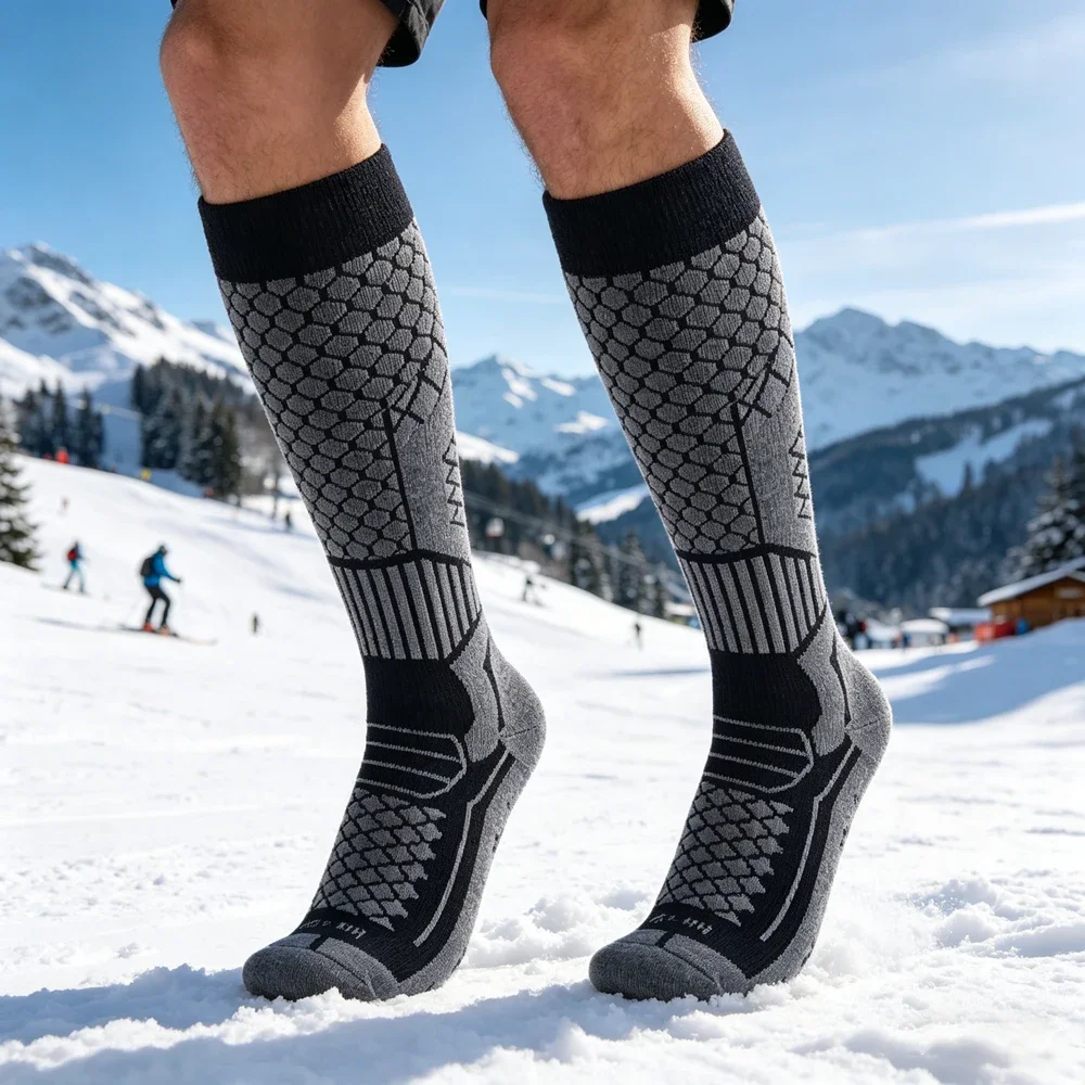 1Pair Moisture-Wicking Thickened Thermal Ski Socks Knee High Anti-Slip Snowboard Stockings Warm Winter Skiing Athletic Socks view 2