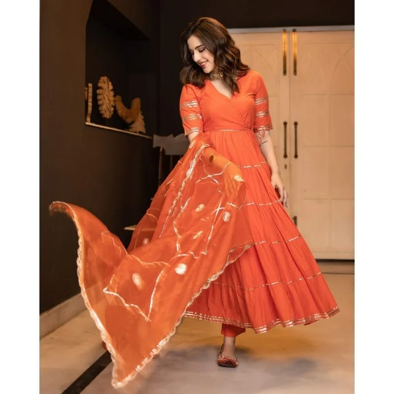 

Lace Orange Women Kurti Pant with Dupatta Set World Apparel India Pakistan Clothing