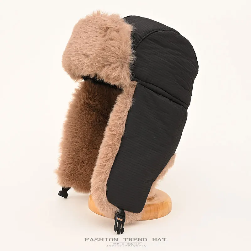 

Thickened Winter Ushanka Hat Men Pilot Aviator Trapper Hat Faux Fur Skiing Cap Winter Bomber Hat with Ear Flaps
