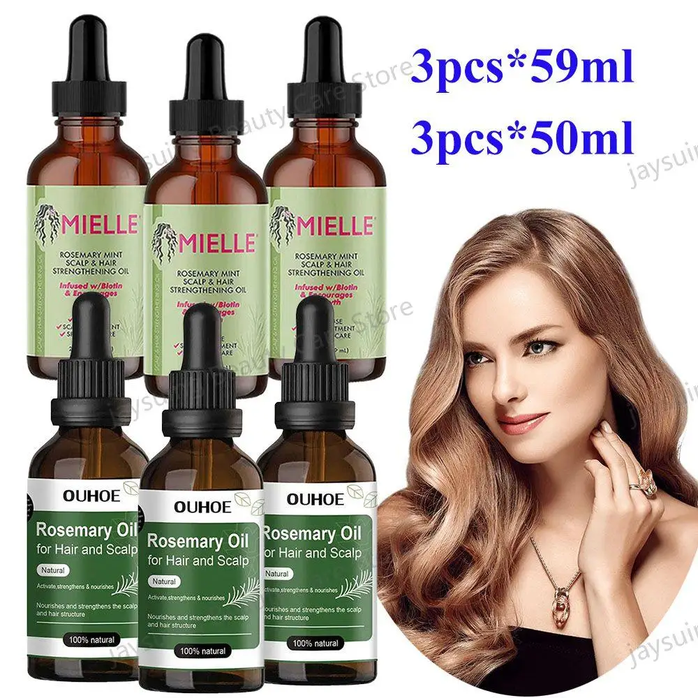 3 pz rosmarino menta cuoio capelluto olio rinforzante per capelli biotina oli essenziali trattamento nutriente doppie punte secche tutti i tipi 50ml/59ml