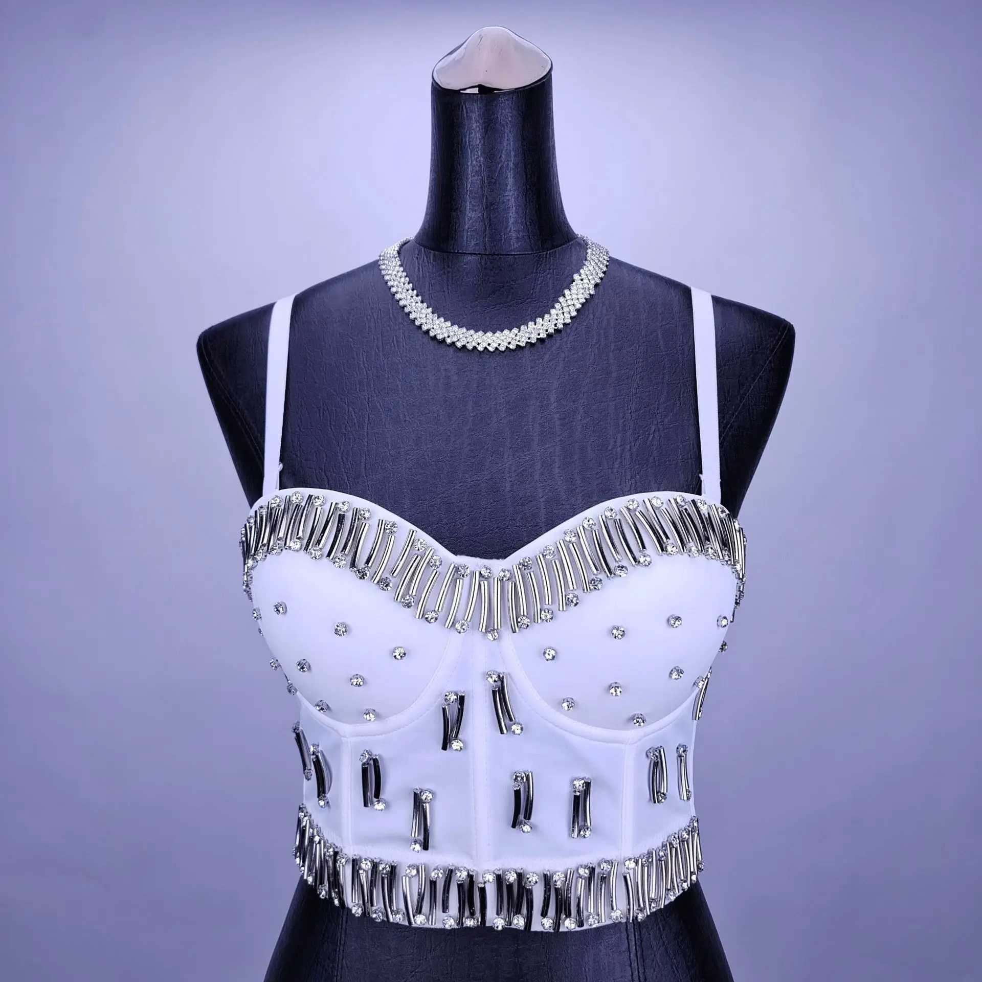 

Handmade Diamond Studded Fibone Crop Top Women's Faionable Slim Fit ort Vest Cross-Border Outerwear Spring 2023