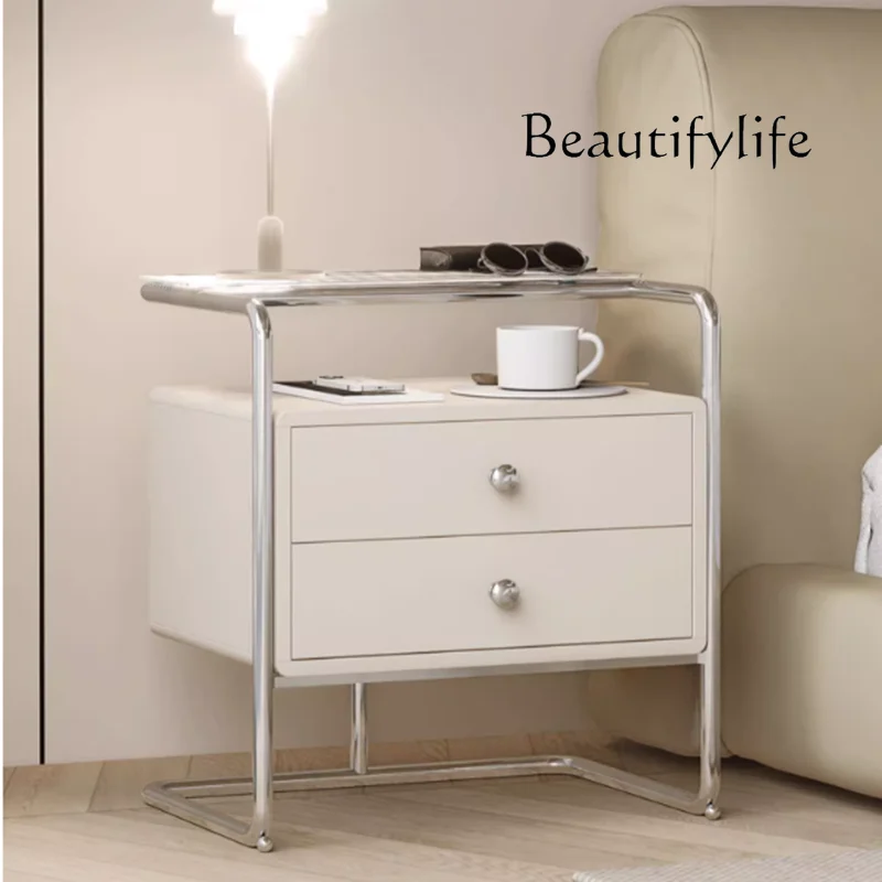 

Organizer Bedroom Nightstands Black Glass Metal White Modern Bed Table Cabinet Storage Mesitas De Noche Home Furniture