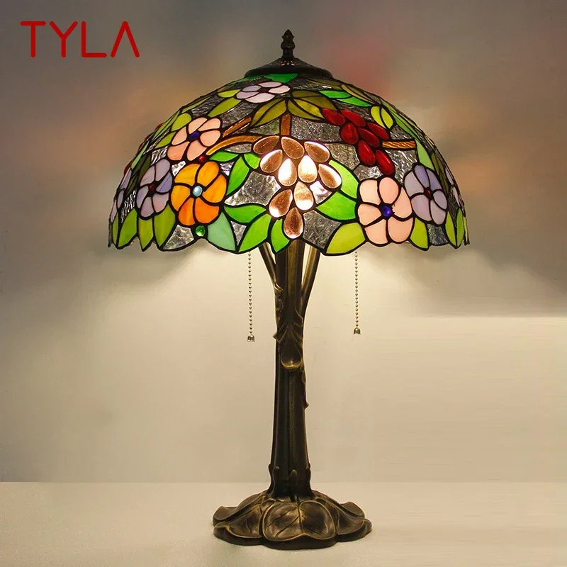 

TYLA Tiffany Table Lamp LED Luxury Creativity Living Room Study Bedroom Bedside Lamp Villa Hotel Color Glass Desk Light