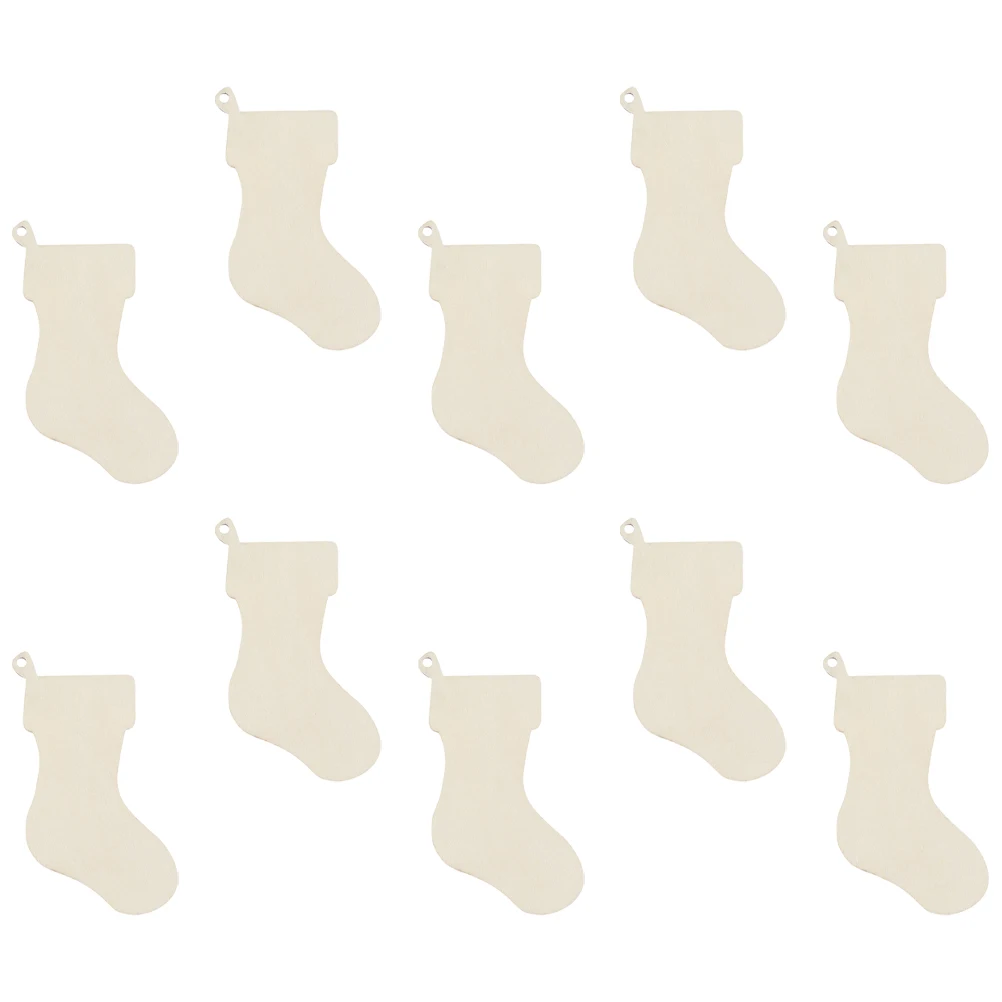 

10pcs Christmas Socks Shape Wooden Ornaments Unfinished Wood Cutouts For Diy Crafts Christmas Decoration Stocking Tree Hanging