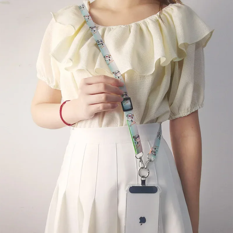 حزام كتف طويل متقاطع للجسم ، حبل هاتف محمول ، سلسلة تعليق واسعة من القماش ، كرتون لطيف ، رقبة قابلة للتعديل ، رباط قماشي للرقبة