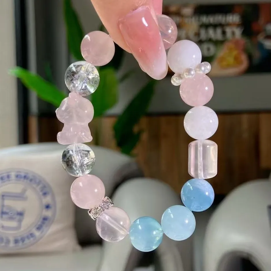 

Natural Powder Crystal Bracelet 12mm Powder Crystal Aquamarine Women's Bracelet Light Luxury Niche Design