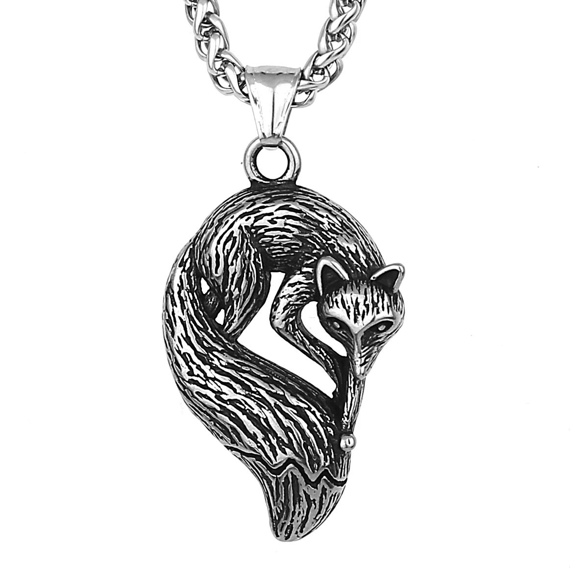 Vintage Stainless Steel Animal Fox Pendant Necklace Men Women Fashion Black Gun Plated Necklace Jewelry Party Club Gift