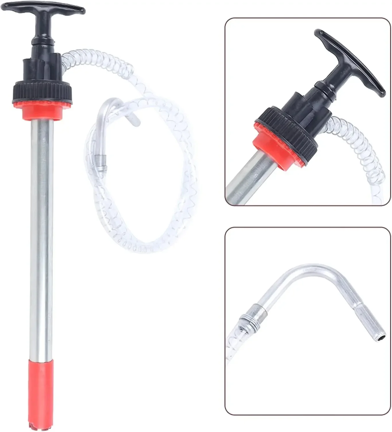 

Ручной насос для перекачки масла, насос для 5-галлонных ведер с прозрачным виниловым шлангом длиной 47 дюймов и диаметром 5/8 дюйма, непроливающийся носик