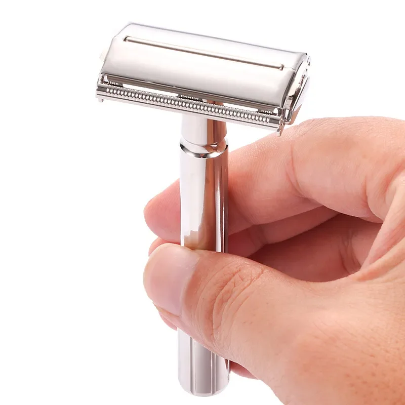 ماكينة حلاقة رجالية جديدة كلاسيكية آمنة قابلة للطي ماكينة حلاقة بحافة مزدوجة 5 قطعة شفرات مطلية بالتيتانيوم أداة حلاقة احترافية #2