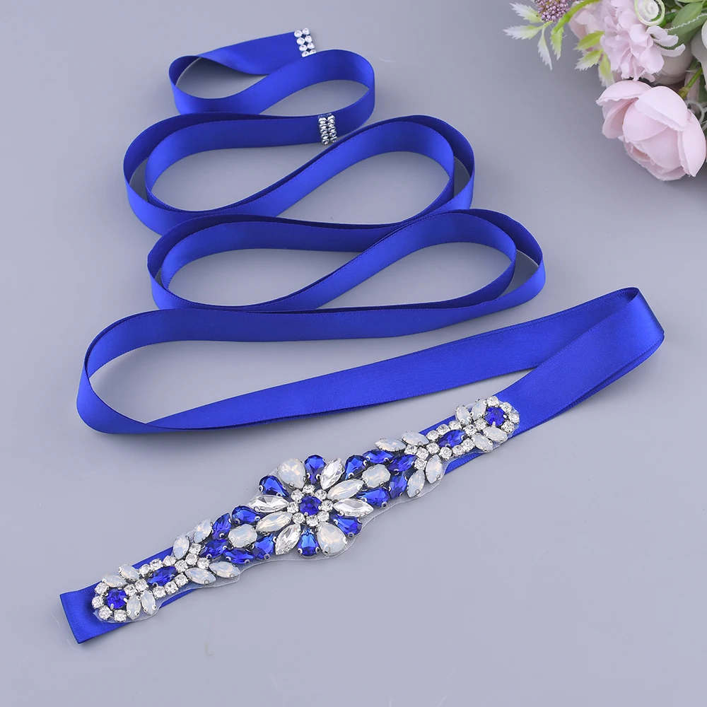 S424 Luxury Royal Blue Rhinestone Belt for Women Crystal Decorative Sash Blue Sequin Ideal for Bride\'s Dress Wedding Accessories