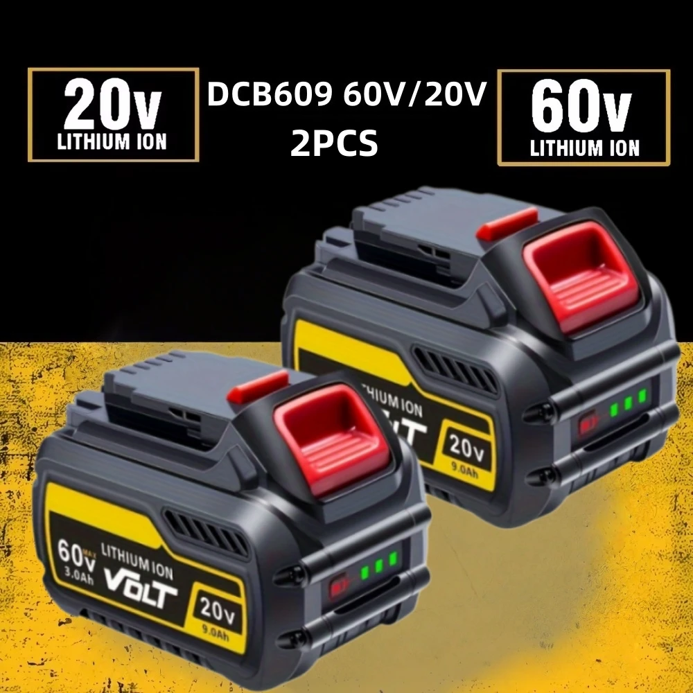 Image of 2 Stück 9,0 Ah Ersatzakku für DCB609 20V/60V Akku, kompatibel mit 20V 60V Akku-Elektrowerkzeugen DCB606 DCB612 DCB200 DCB201