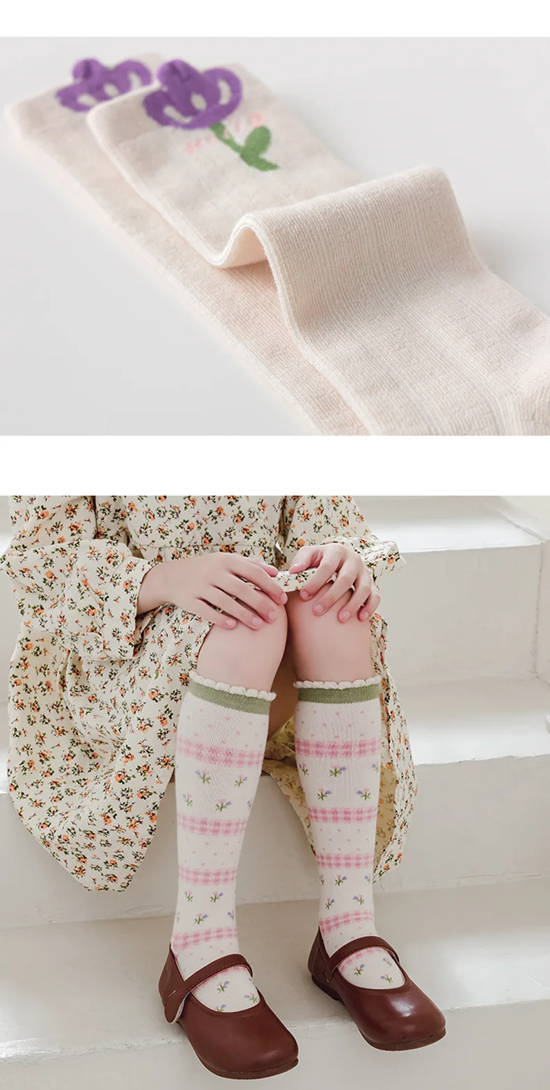 3 Paar lange Babysocken für Mädchen, Blumensocken, Frühling und Herbst, Mädchensocken, Kinder-Baumwollsocken für 1–12 Jahre – Detail 9