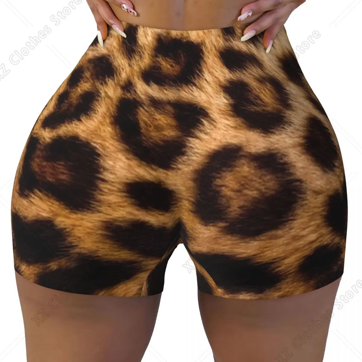 Custom Leopard Print Pattern Workout Running Volleyball Shorts for Women Gym Yoga Shorts