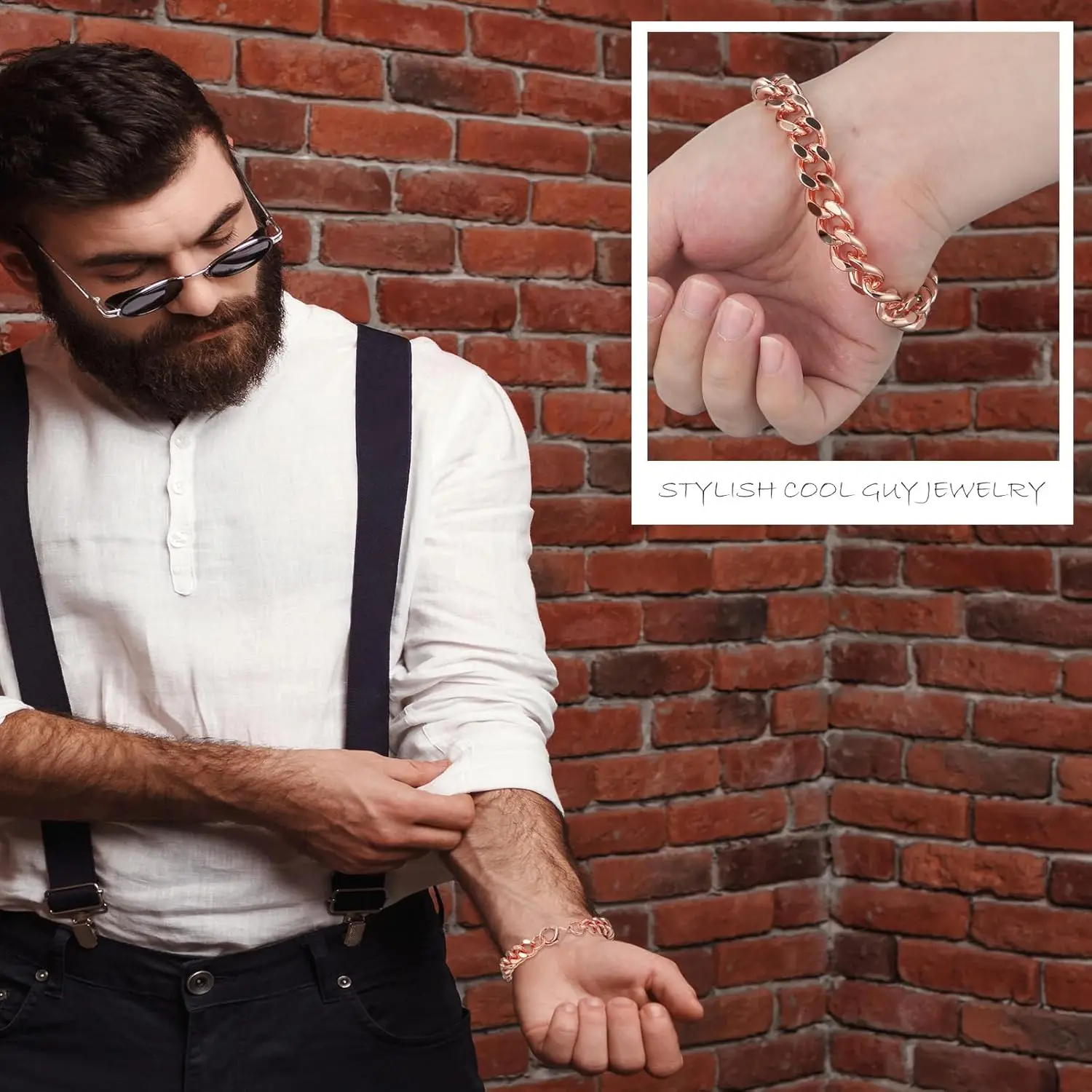 Kupferarmband für Männer, Valentinstagsgeschenk, 19,1–9 Zoll, massives Kupferglied, reine Armbänder für Gesundheit, Schmuck, Geschenke, Herrenarmband – Detail 4