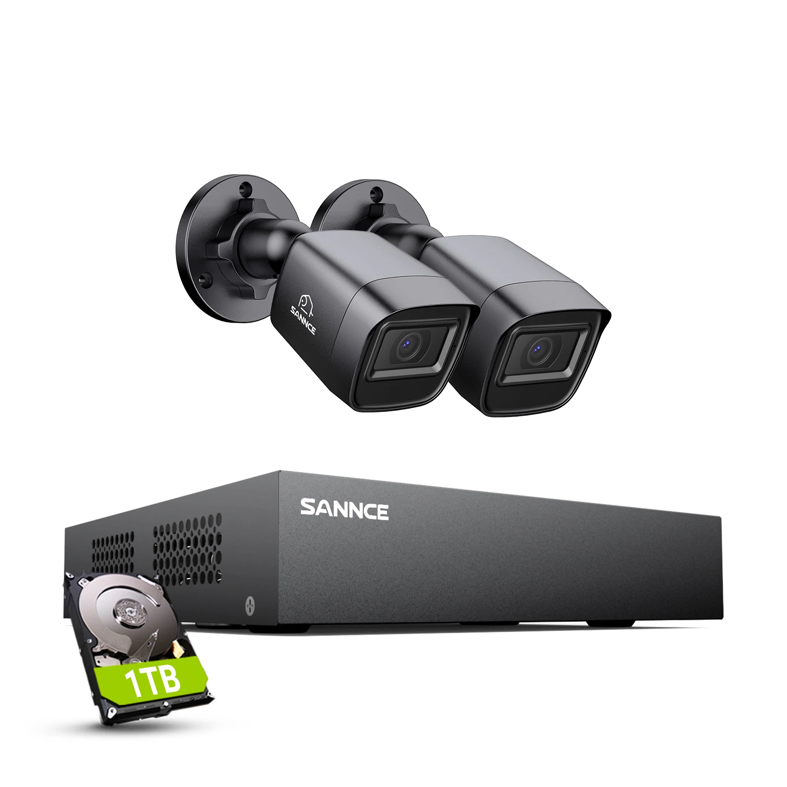 SANNCE 8CH DVR CCTV セキュリティカメラシステム 2 個 2MP 屋外 IP66 防水 1080P ビデオ監視カメラキットリモートアクセス