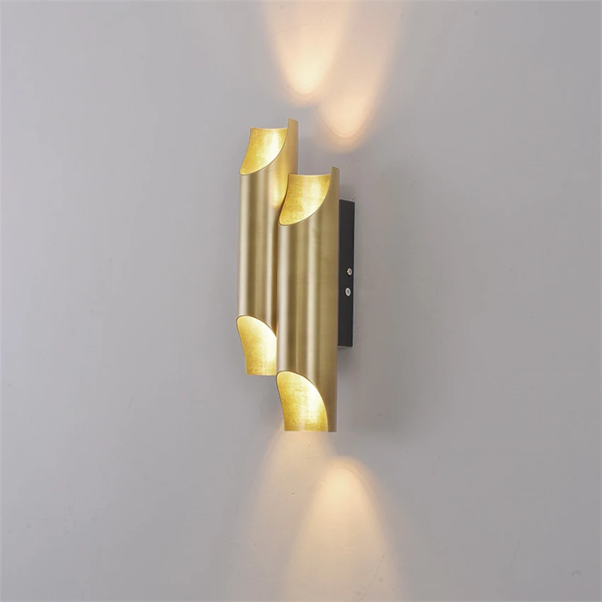 Copper modern double pipe shaped wall lamps Bedroom bathroom mirror headlight aisle LED decorative