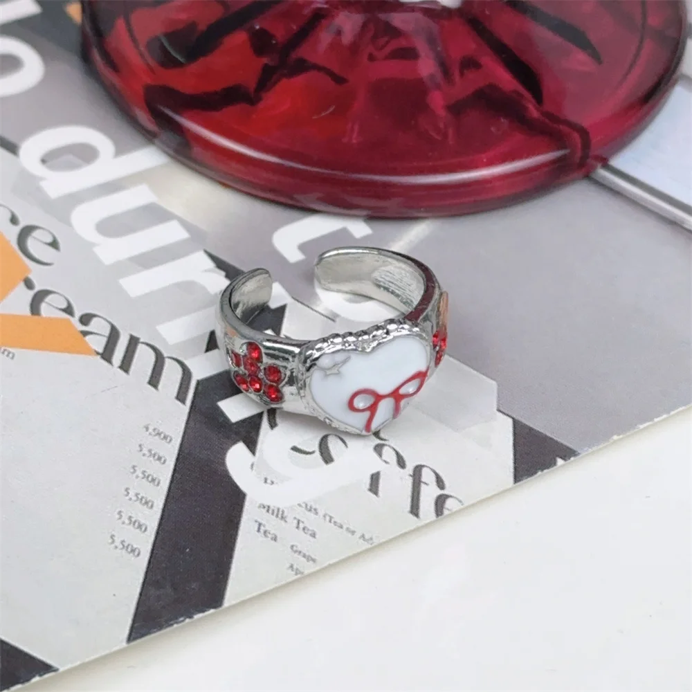 Retro-Herz-Schleifenring mit offenem Ende für Damen, süßer, cooler, scharfer Ring im „Spicy Girl“-Stil, einzigartiges Design, vielseitig kombinierbares Accessoire, Geschenk. – Detail 4
