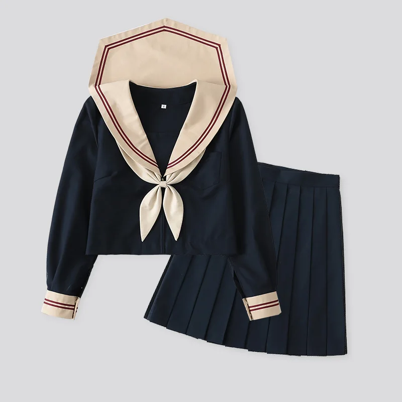 College Style School Suit for Women Japanese Uniform  New Japanese Jk Uniform Blue Three Genuine Basic Sailor Uniform